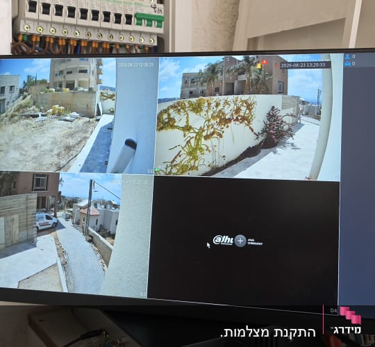 מסך עם תצוגת מצלמות אבטחה על קיר